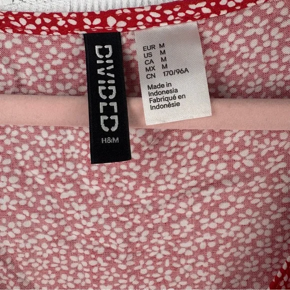 Divided By H&M Floral Red Button-Down Mini Dress Short Sleeves Tie Back - Medium - Picture 7 of 8